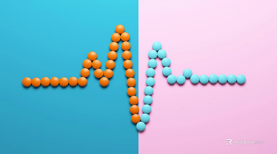 Medical Devices Orange And Blue Pills Forming ECG Line On Blue Pink Background 3d model 