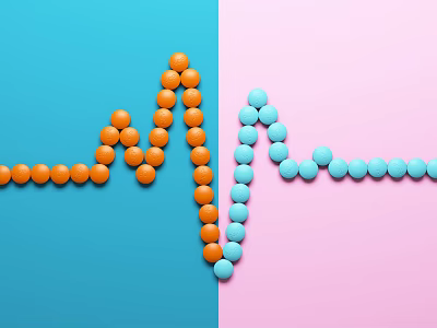 Medical Devices Orange And Blue Pills Forming ECG Line On Blue Pink Background 3d model