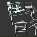 Home Office Desk with Desktop Computer Monitor Laptop Keyboard Mouse Notebook and Chairs