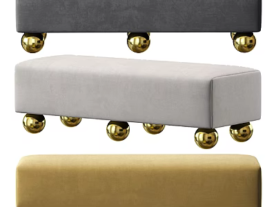 Upholstered Lounge Chairs in Gray Light Gray and Yellow with Gold Ball Legs 3d model