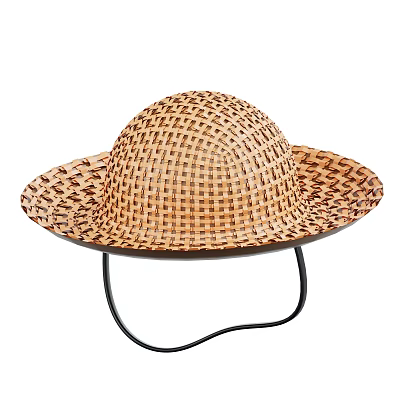 Woven Straw Hat With Wide Brim And Black Chin Strap For Summer Wear 3d model
