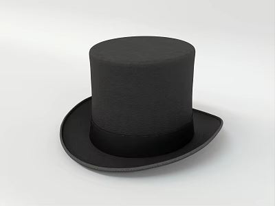 Black Top Hat With Classic Design And Black Ribbon Band For Formal Occasions 3d model