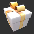 White Gift Box Decorative Ornament Set with Golden Ribbon and Bowknot Design