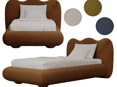 Modern Plush Brown Double Bed With Curved Headboard And Color Samples 3d model