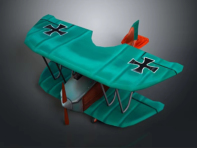Vintage Green Biplane Model With Black Cross Symbols For Aerospace Collectors 3d model