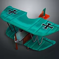 Vintage Green Biplane Model With Black Cross Symbols For Aerospace Collectors