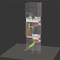 Layered Staircase Structure With Transparent Glass Railings Wooden Steps And Grid Platform Base