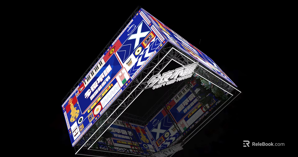 Colorful Patterned Modern Archway Design With Logos And Metal Frame 3d model 