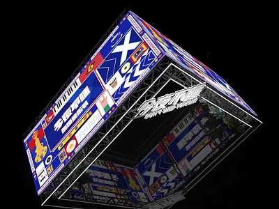 Colorful Patterned Modern Archway Design With Logos And Metal Frame 3d model