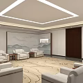 Elegant Hotel Public Lounge Interior With White Sofas Patterned Carpet And Green Plants 3d model