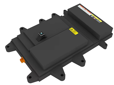 Car Black Power Module With Warning Label Orange Connector And Mounting Holes 3d model