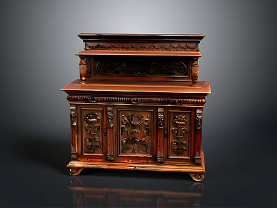Vintage Wooden Carved Cabinet With Intricate Decorative Doors And Ornate Details 3d model