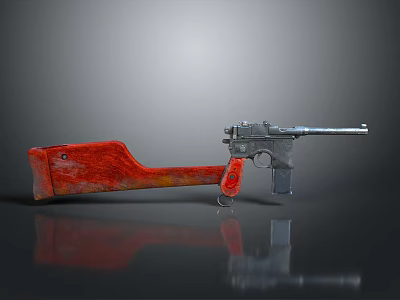 Vintage Gun With Red Wooden Stock And Silver Metal Body Design 3d model