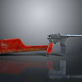 Vintage Gun With Red Wooden Stock And Silver Metal Body Design