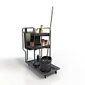 Black Metal Cleaning Cart With Shelves Mop Bucket And Cleaning Supplies