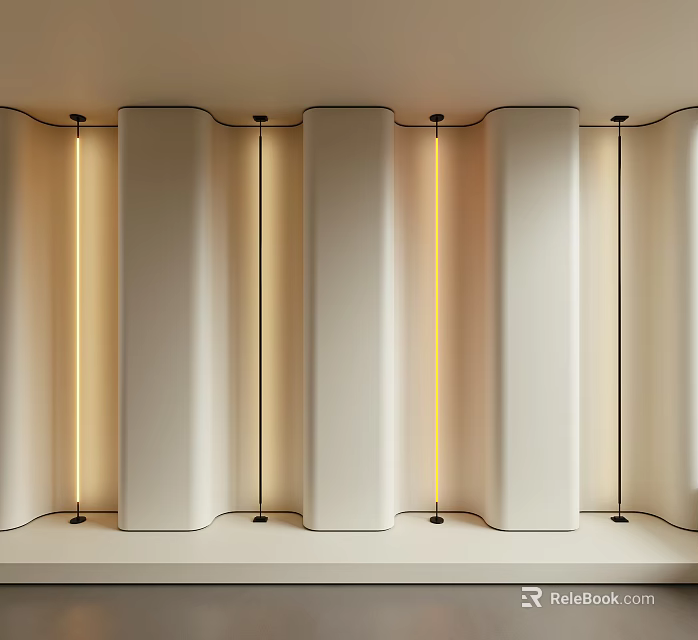 Modern Display Shelves With Curved White Panels And Integrated LED Lighting 3d model 