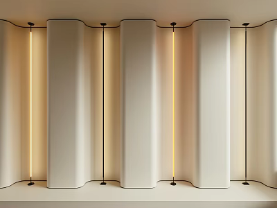 Modern Display Shelves With Curved White Panels And Integrated LED Lighting 3d model