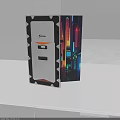 Modern PC Case With Silver Black Exterior Orange Accents Branded Logo And Colorful Display Screen