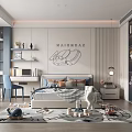 Modern Cozy Kids Room Interior With Bed Toys Desk And Decorative Wall Art