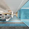Modern Public Office Space Interior With Glass Partitions And Ergonomic Workstations 3d model