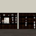 Elegant Brown Wooden Cabinets With Glass Doors Drawers Shelves And Decorative Items