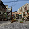 Traditional Commercial Street With Ancient Architecture Shops Red Lanterns And Pedestrians