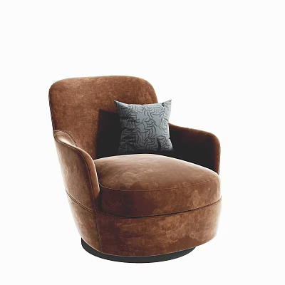 Brown Velvet Single Sofa With Rounded Design And Gray Geometric Pillow 3d model