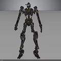 Sci Fi Robot Character Featuring 3D Mechanical Structure Yellow Accents And Metallic Body