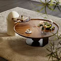 Modern Italian Style Coffee Table Light Luxury Coffee Table Mother Coffee Table Round Coffee Table Ornaments Fluffy Carpet 3d model