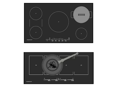 Electric Cooktop Kitchen Appliance with Heating Zones Control Panel and Cooking Pan 3d model