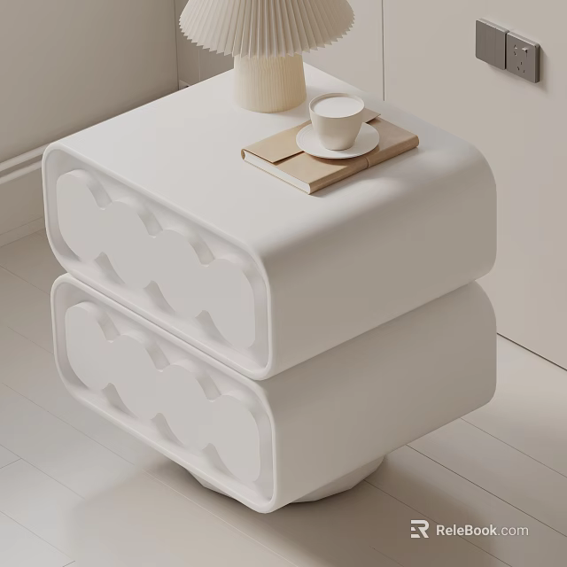 Modern White Side Table With Grooved Design Two Tier Structure And Notebook Cup 3d model 
