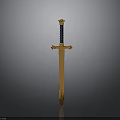 Golden Decorative Sword with Blue Hilt and Crown Pommel on Black Background