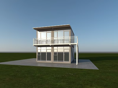 Modern Two Story Container House With Balcony Staircase On Green Grassland 3d model