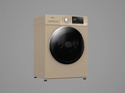 Beige Modern Washing Machine With Black Circular Door And Control Panel 3d model