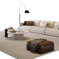 Modern Sofa Coffee Table Combination Fabric Sofa Three-Person Sofa Single-Person Leather Sofa Stool Floor Lamp Side Table 3d model