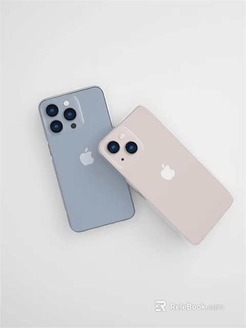 Two Apple iPhones Blue and Pink Back with Camera and Logo Design 3d model 