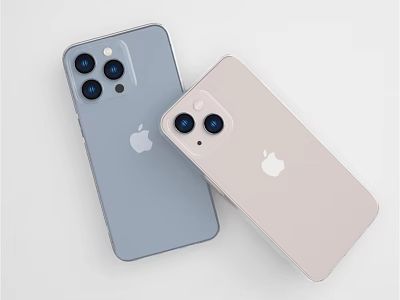 Two Apple iPhones Blue and Pink Back with Camera and Logo Design 3d model