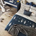 Modern Kids Bedroom Design With Airplane Wall Art Desk And Plush Toys