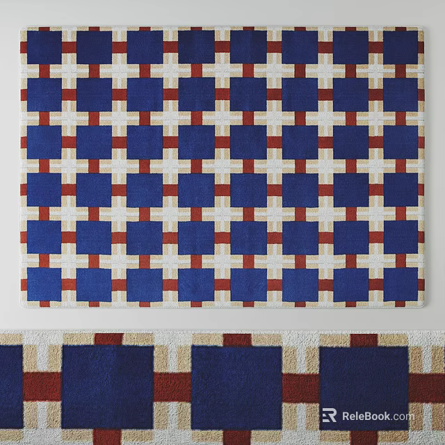 Blue Red Beige Checkerboard Square Rug With Vibrant Geometric Grid Design 3d model