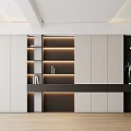 Modern TV Background Cabinet With White Black Panels Open Shelves And LED Lighting