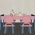 Pink Kids Table with Blue Leg Chairs and Colorful Toy Blocks for Children