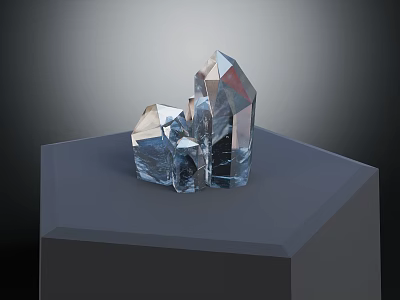 Transparent Polyhedral Crystals On Gray Hexagonal Platform With Dark Background 3d model