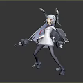 Game Movie Character With Silver Hair Red Eyes White Dress Pink Tie And Mechanical Devices