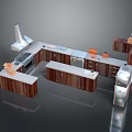 Modern Wooden Kitchen Furniture With Island Counter Stove Range Hood And Refrigerator