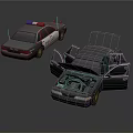 Police Cars With Emergency Lights Open Hood And Doors Displaying Interior
