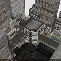 Cyberpunk Style Multi Level Buildings With Industrial Pipes Neon Signs And Mixed Material Roofs