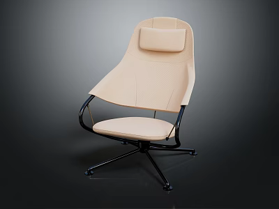 Beige Upholstered Accent Chair with Headrest Black Metal Five Star Base Modern Design 3d model