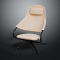 Beige Upholstered Accent Chair with Headrest Black Metal Five Star Base Modern Design