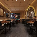Stylish Industrial Korean Cuisine Restaurant Interior With Warm Ambient Lighting And Comfortable Dining Seats
