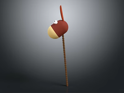 Cute Cartoon Decorative Furniture Piece With Red Head Yellow Base And Brown Spiral Pole 3d model